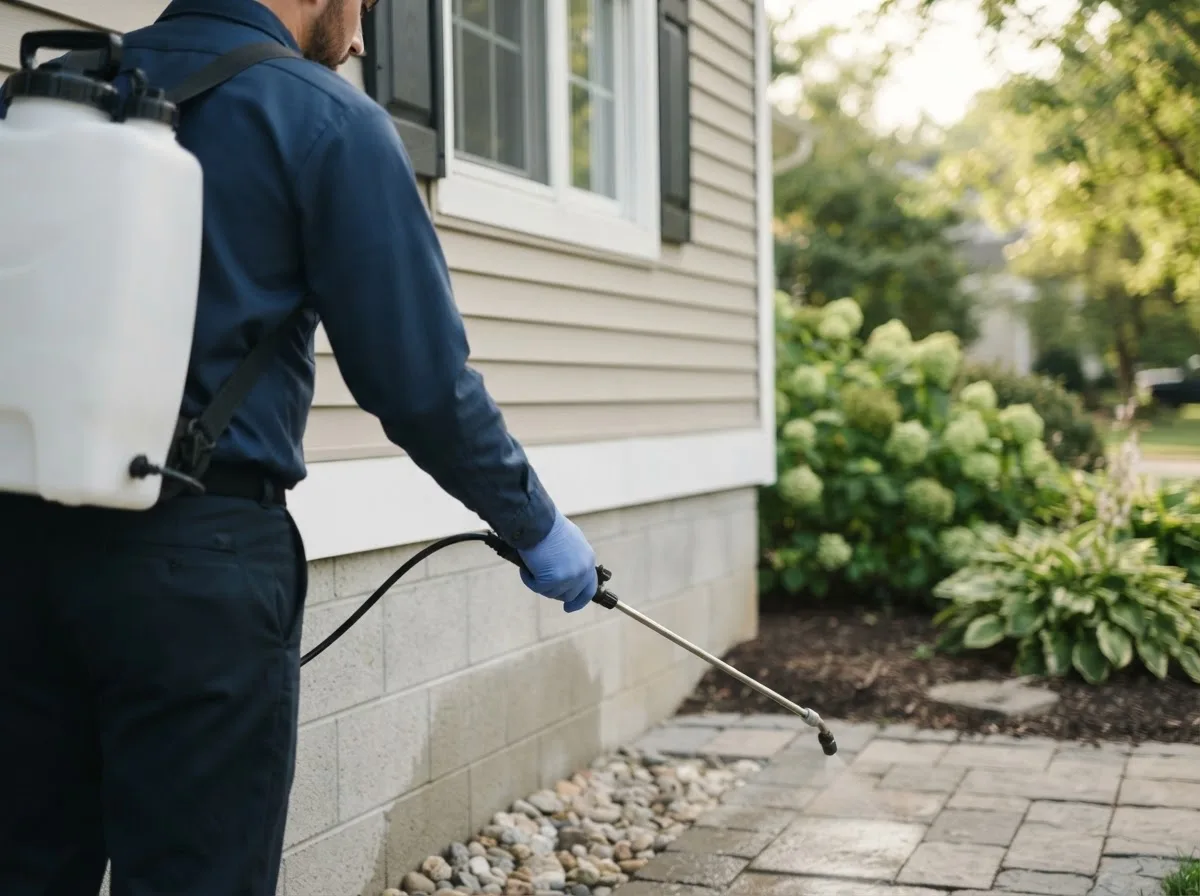 Pest control technician inspecting a home in Clifton, VA